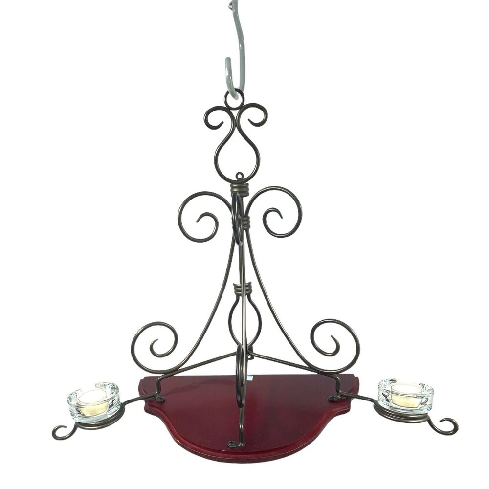 Princess House Scroll Metal Wood Top Hanging Wall Shelf Candle Holder Large VTG